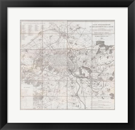 Framed 1852 Andriveau Goujon Map of Paris and Environs, France Print