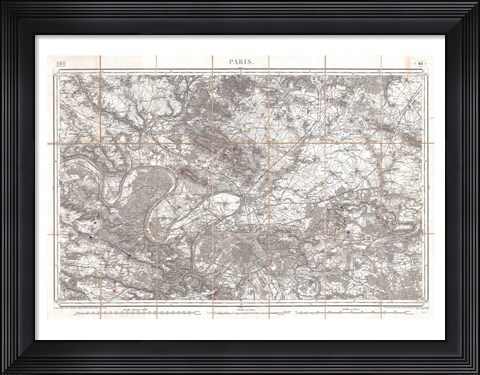 Framed 1852 Depot de Guerre Map of Paris and its Environs, France Print