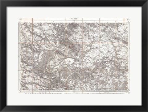 Framed 1852 Depot de Guerre Map of Paris and its Environs, France Print