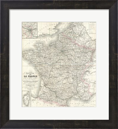 Framed 1852 Levasseur Map of France Print