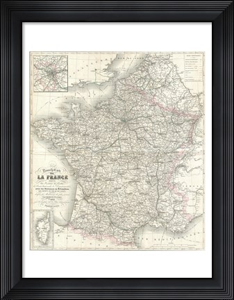 Framed 1852 Levasseur Map of France Print