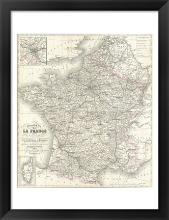 Framed 1852 Levasseur Map of France Print