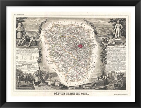 Framed 1852 Levasseur Map of Seine et Oise Print