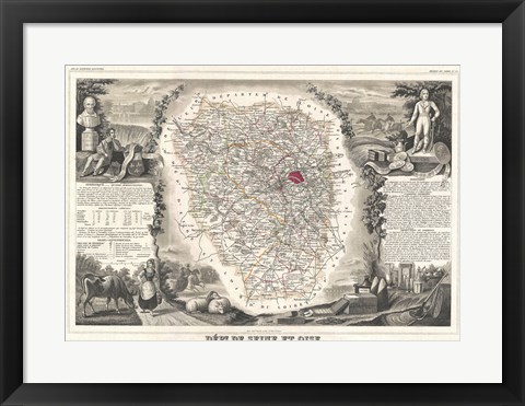 Framed 1852 Levasseur Map of Seine et Oise Print