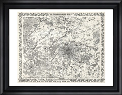 Framed 1855 City Plan of Paris, France Print