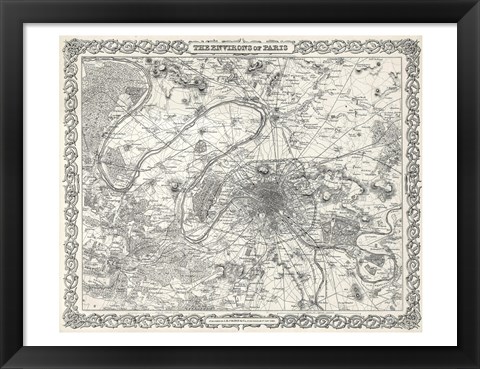 Framed 1855 City Plan of Paris, France Print