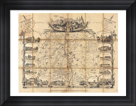 Framed 1865 Madeleine Map Pocket Map of Vichy, France Print