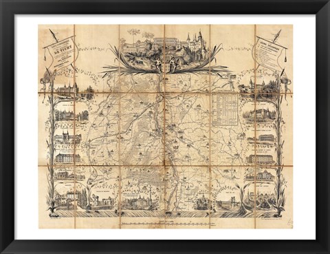 Framed 1865 Madeleine Map Pocket Map of Vichy, France Print