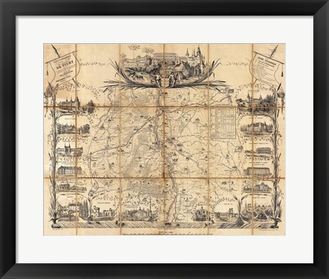 Framed 1865 Madeleine Map Pocket Map of Vichy, France Print