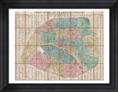 Framed 1867 Logerot Map of Paris, France Print