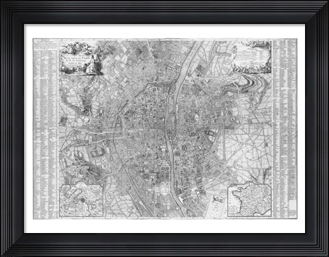 Framed Jaillot map of Paris 1762 Print