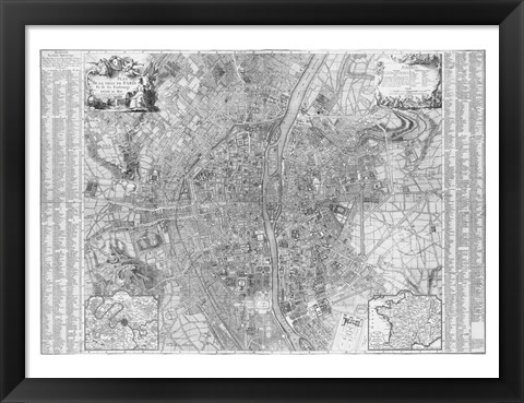 Framed Jaillot map of Paris 1762 Print