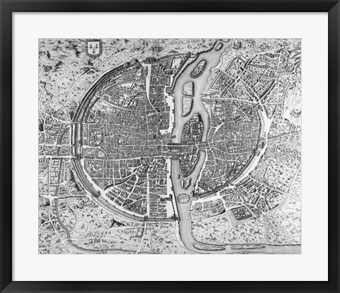 Framed Map of Paris circa 1550 Print