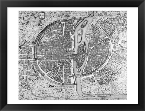 Framed Map of Paris circa 1550 Print