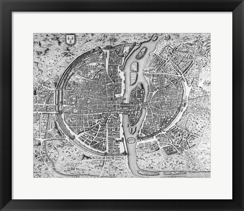 Framed Map of Paris circa 1550 Print