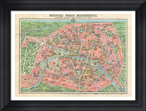 Framed Map of Paris circa 1931 including monuments Print