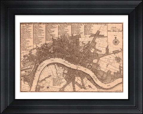 Framed Nicolas de fer 1700 London Print