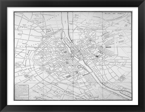 Framed Paris map circe 1739 Print