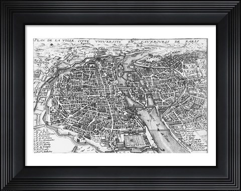 Framed Paris bird&#39;s eye view 17th century Print