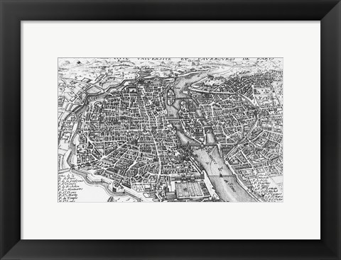 Framed Paris bird&#39;s eye view 17th century Print