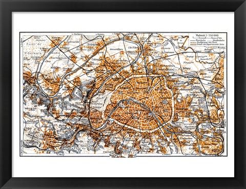 Framed Paris in Brockhaus 1937 Print