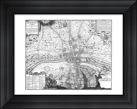 Framed Plan de Paris - gray Print