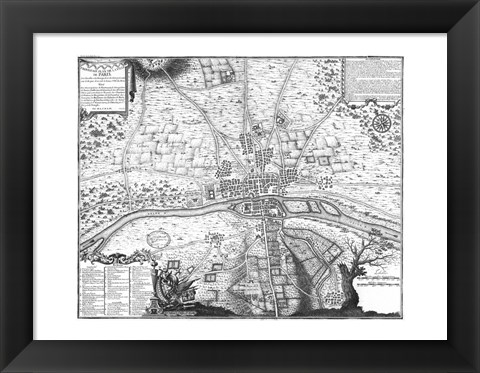 Framed Plan de Paris - gray Print