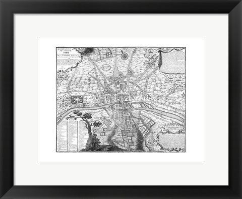 Framed Plan de Paris - black and white Print