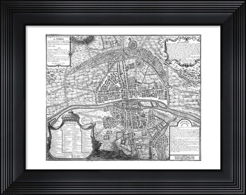 Framed Plan de Paris - black and white map Print