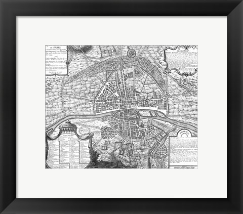 Framed Plan de Paris - black and white map Print