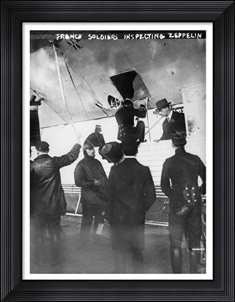 Framed French soldiers inspecting Zeppelin Print