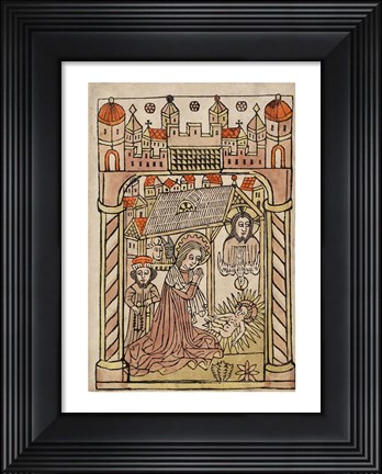 Framed Nativity Scene with Depiction of Trinity Print