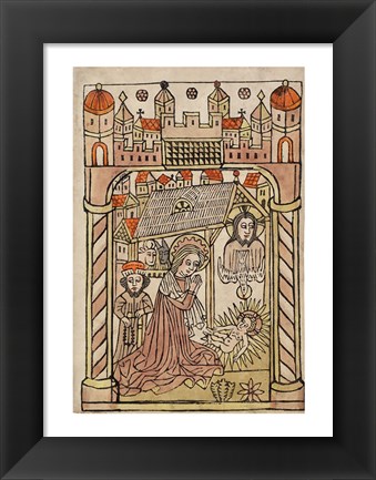 Framed Nativity Scene with Depiction of Trinity Print