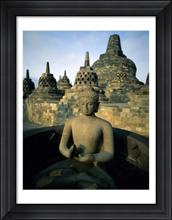 Framed Buddha statue in front of a temple, Borobudur Temple, Java, Indonesia Print