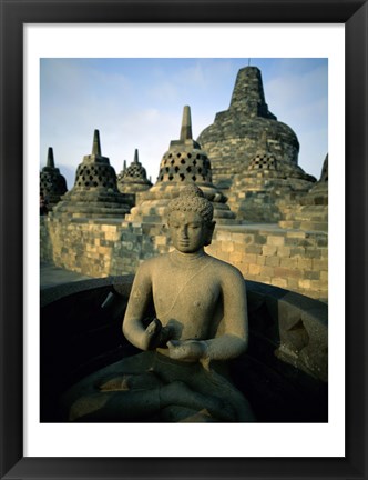 Framed Buddha statue in front of a temple, Borobudur Temple, Java, Indonesia Print