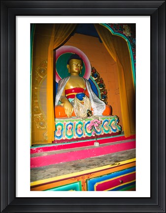 Framed Statue of Buddha in a temple, Paugha, Annapurna Range, Nepal Print