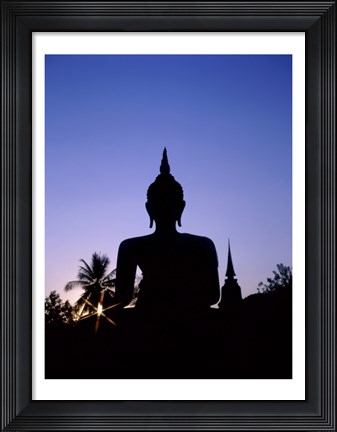 Framed Silhouette of Buddha and temple during sunset, Sukhothai, Thailand Print