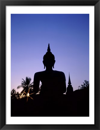 Framed Silhouette of Buddha and temple during sunset, Sukhothai, Thailand Print