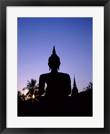 Framed Silhouette of Buddha and temple during sunset, Sukhothai, Thailand Print