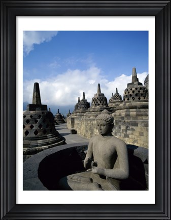 Framed Buddha statue in front of a temple, Borobudur Temple, Java, Indonesia Print