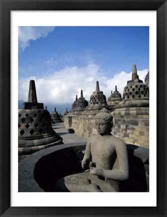 Framed Buddha statue in front of a temple, Borobudur Temple, Java, Indonesia Print