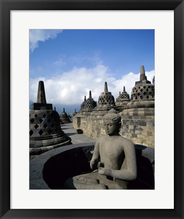 Framed Buddha statue in front of a temple, Borobudur Temple, Java, Indonesia Print