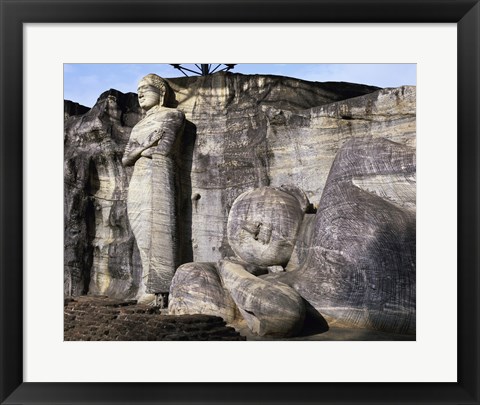 Framed Statues of Buddha carved in rock, Gal Vihara, Polonnaruwa, Sri Lanka Print