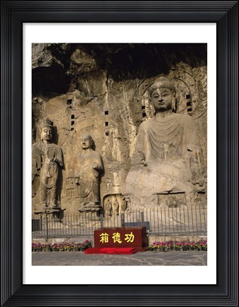 Framed Buddha Statue in a Cave, Longmen Caves, Luoyang, China Vertical Print