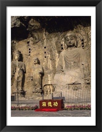 Framed Buddha Statue in a Cave, Longmen Caves, Luoyang, China Vertical Print