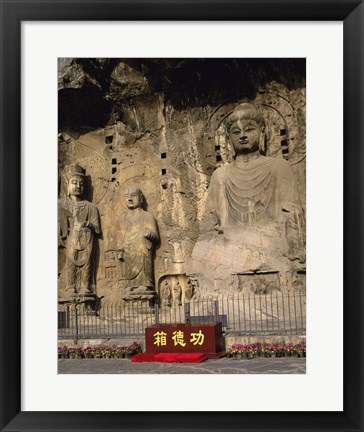 Framed Buddha Statue in a Cave, Longmen Caves, Luoyang, China Vertical Print