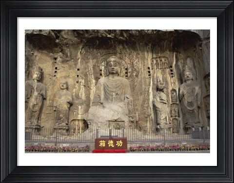 Framed Buddha Statue in a Cave, Longmen Caves, Luoyang, China Print