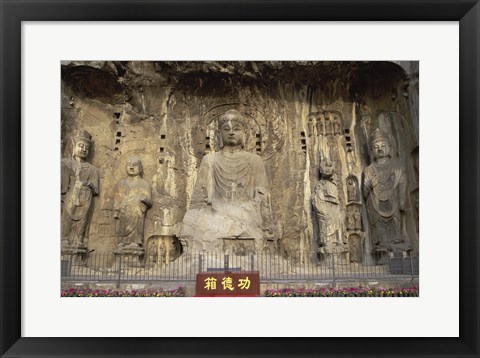 Framed Buddha Statue in a Cave, Longmen Caves, Luoyang, China Print