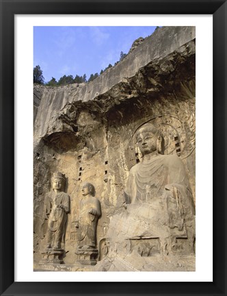 Framed Buddha Statue Carved on a wall, Longmen Caves, Luoyang, China Print