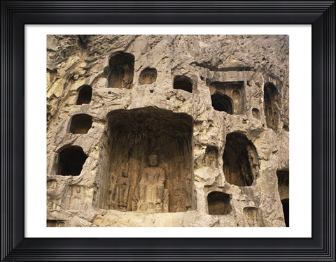 Framed Buddha Statue Carved on a wall, Longmen Caves in China Print